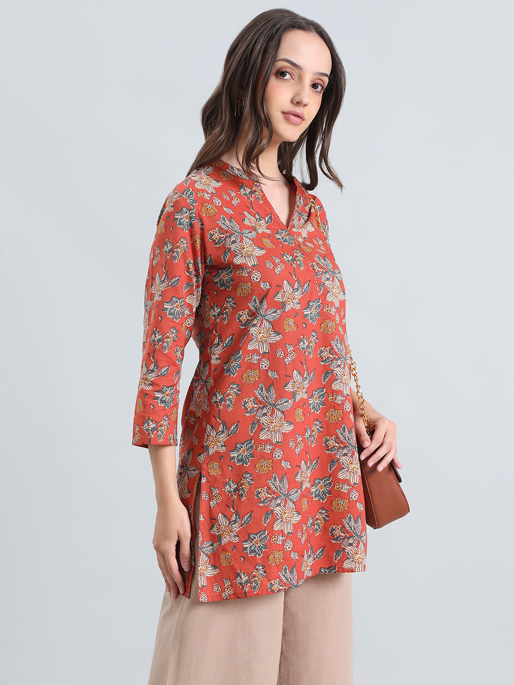 Cotton Floral Kalamkari Print Short Kurti