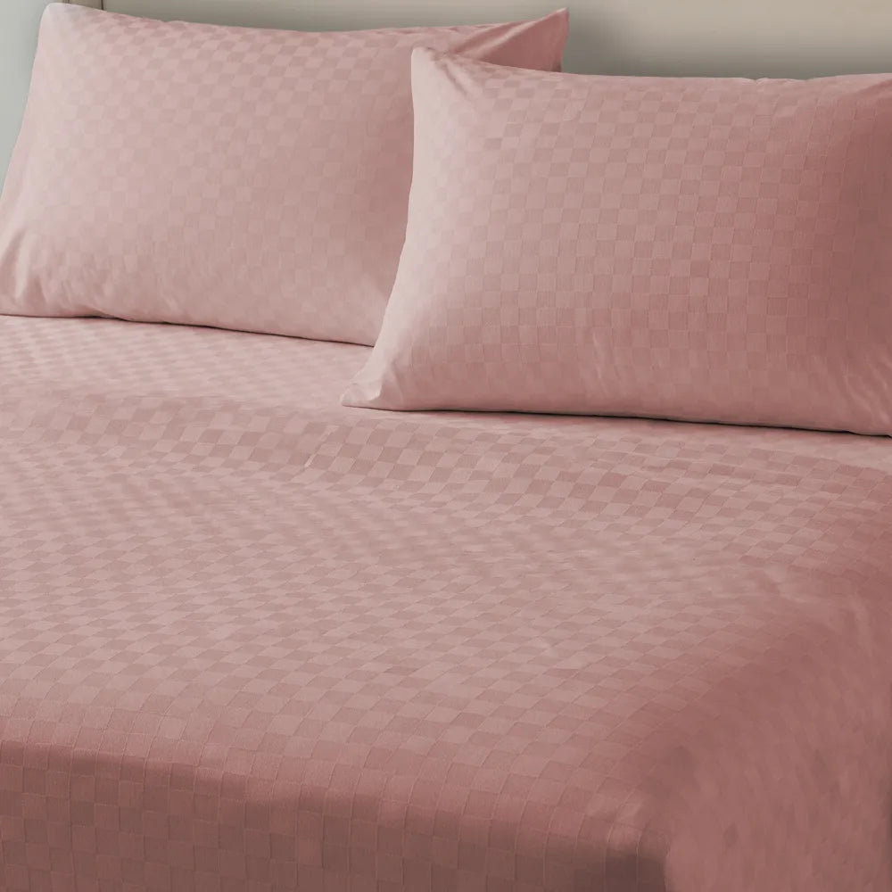 300 TC Super Soft King Bedsheet, Self Woven Cubes Design - Dusty Pink Cubes