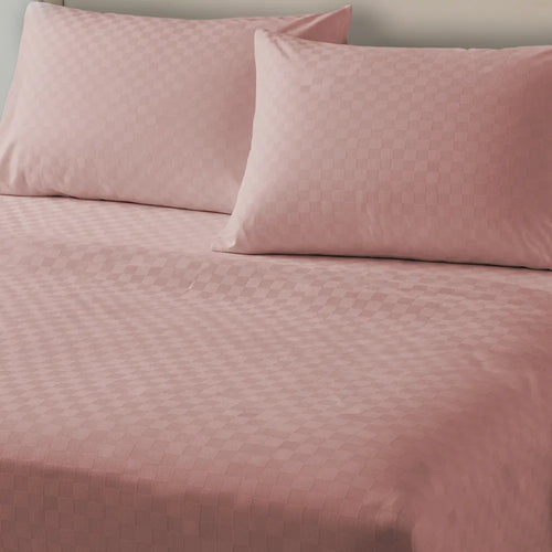 300 TC Super Soft King Bedsheet, Self Woven Cubes Design - Dusty Pink Cubes