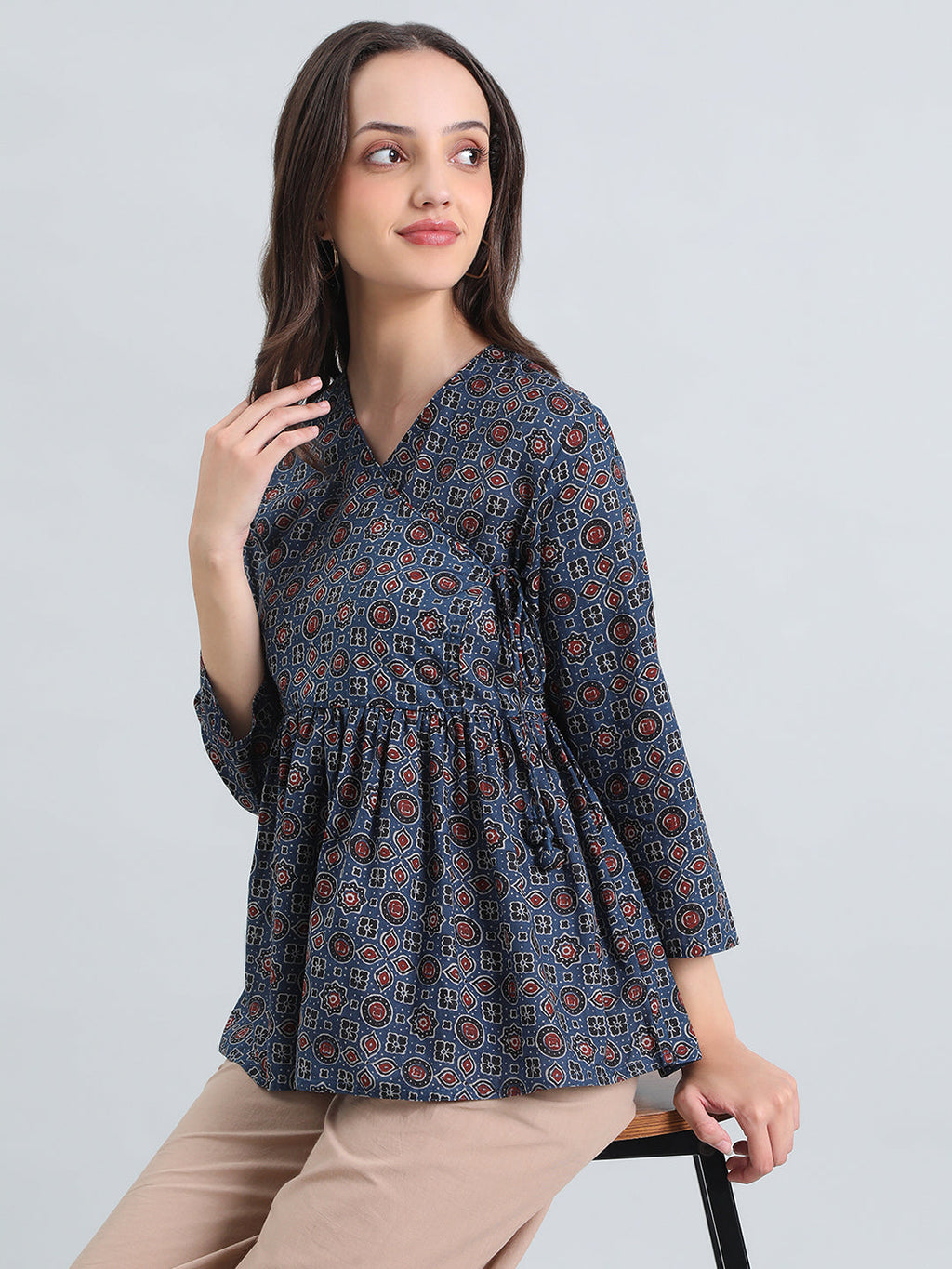 Cotton Ajrakh Print Peplum Blouse