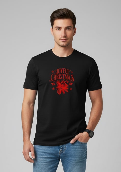 Men Printed Black Cotton Tshirt