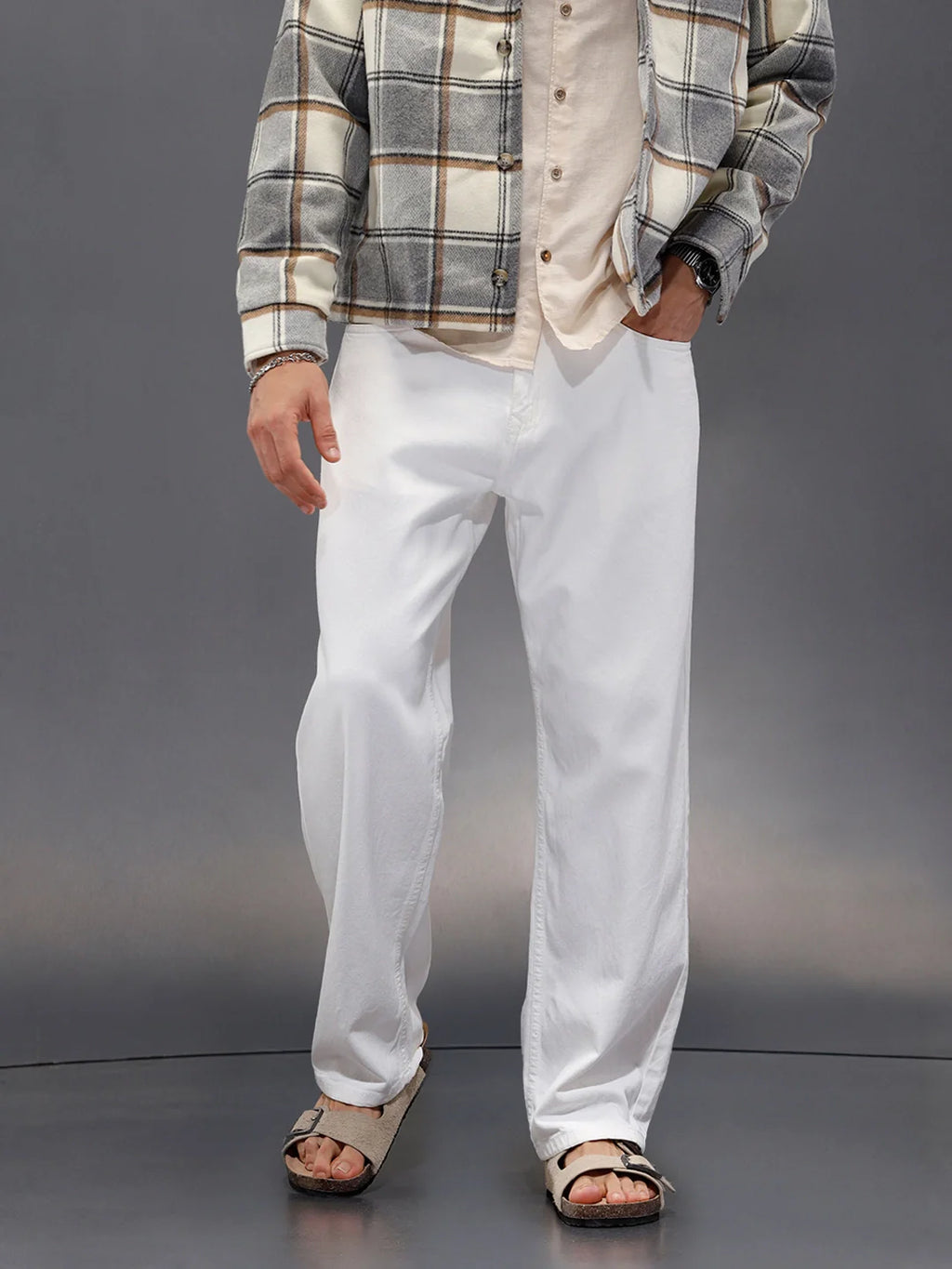Solid Loose Fit White Jeans | White