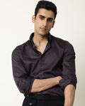 Rare Rabbit Men's Como Purple Satin Plain Regular Fit Full Sleeve Button-Down Collar Shirt