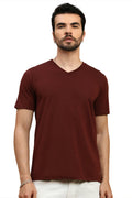 Men Brown V Neck T-Shirt