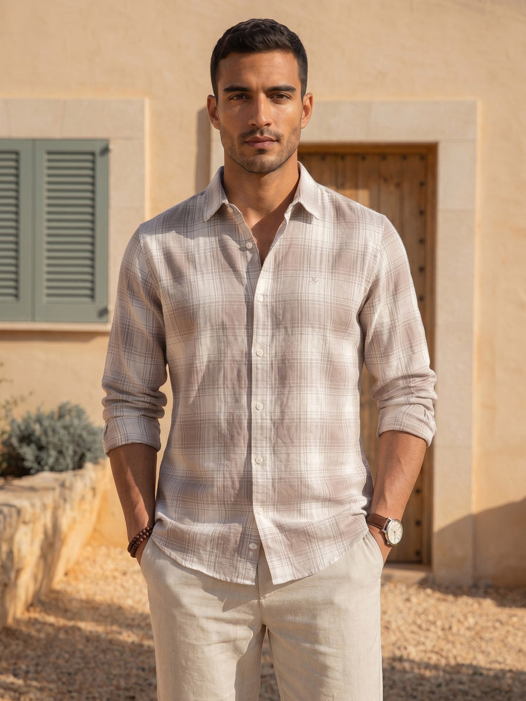 Slim Fit Checkered Shirt  | Brown