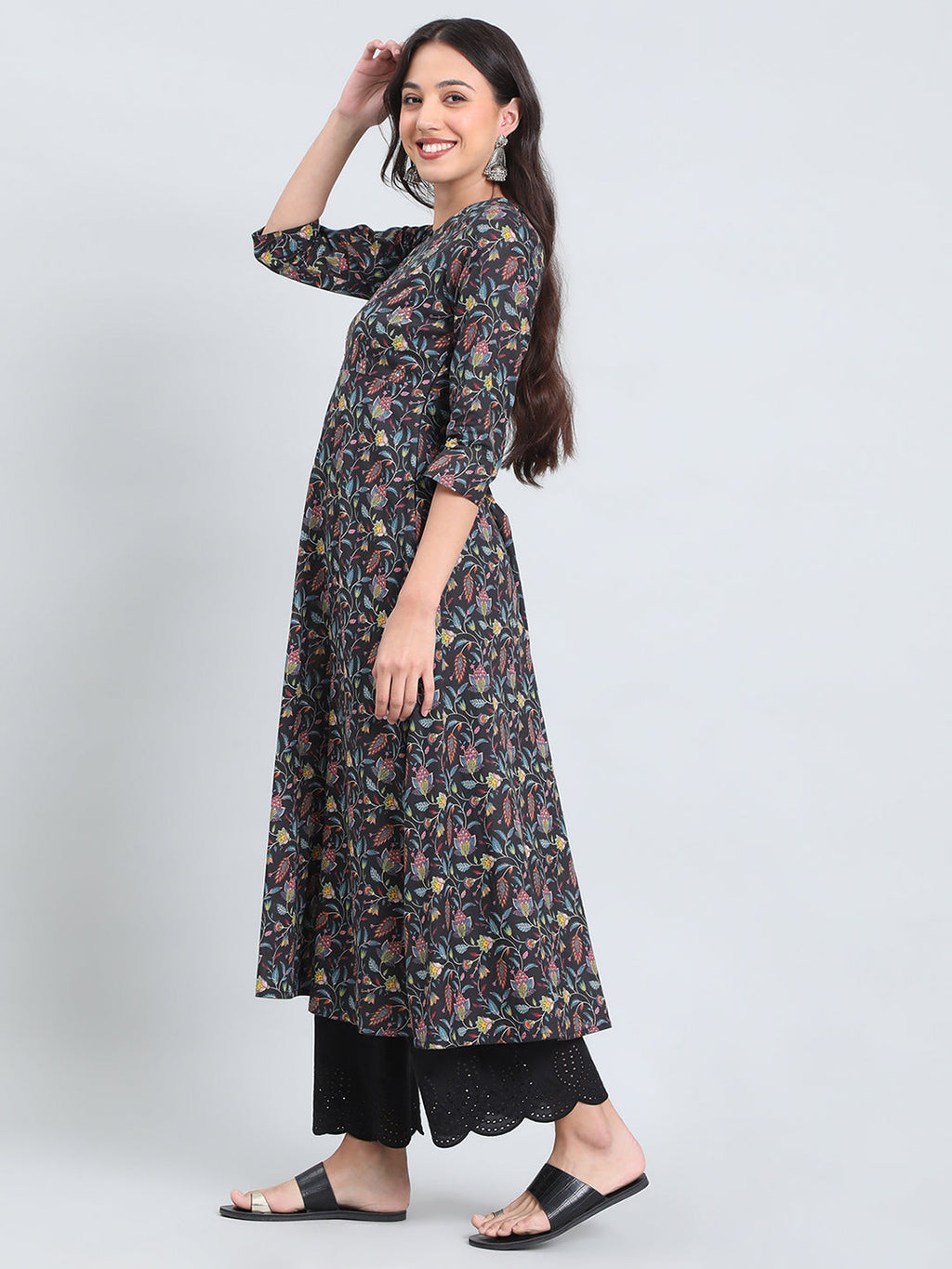 Cotton Jacobean Floral Print Anarkali