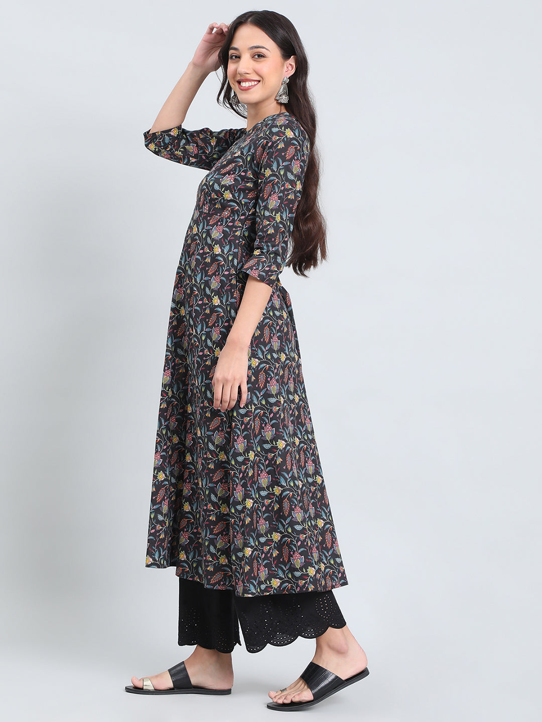 Cotton Jacobean Floral Print Anarkali