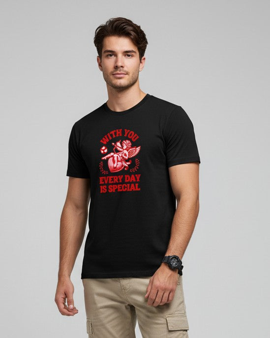 Men Printed Black Cotton Tshirt