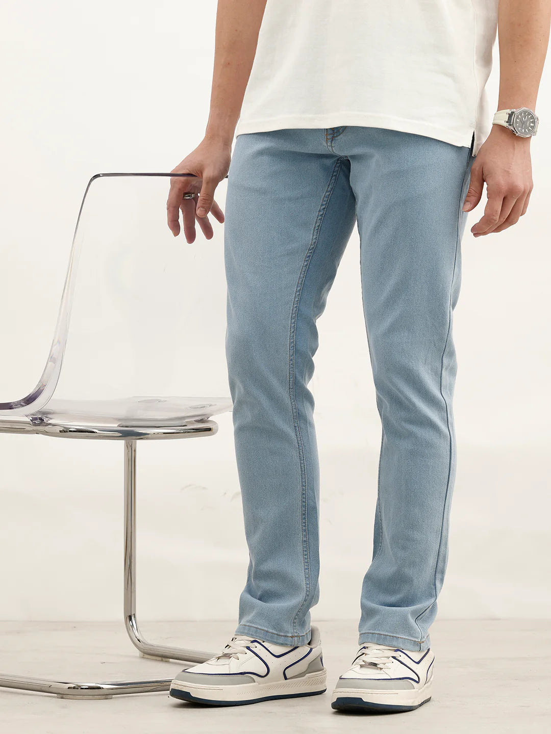 Solid Slim Fit Denim Jeans | Light Blue