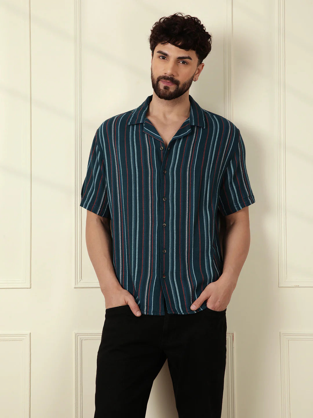 Textured Stripes Light Weight Shirt | Dark Blue