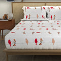 Divine Collection - Cotton Bedsheet With 2 Pillow Covers, Humming Bird Red