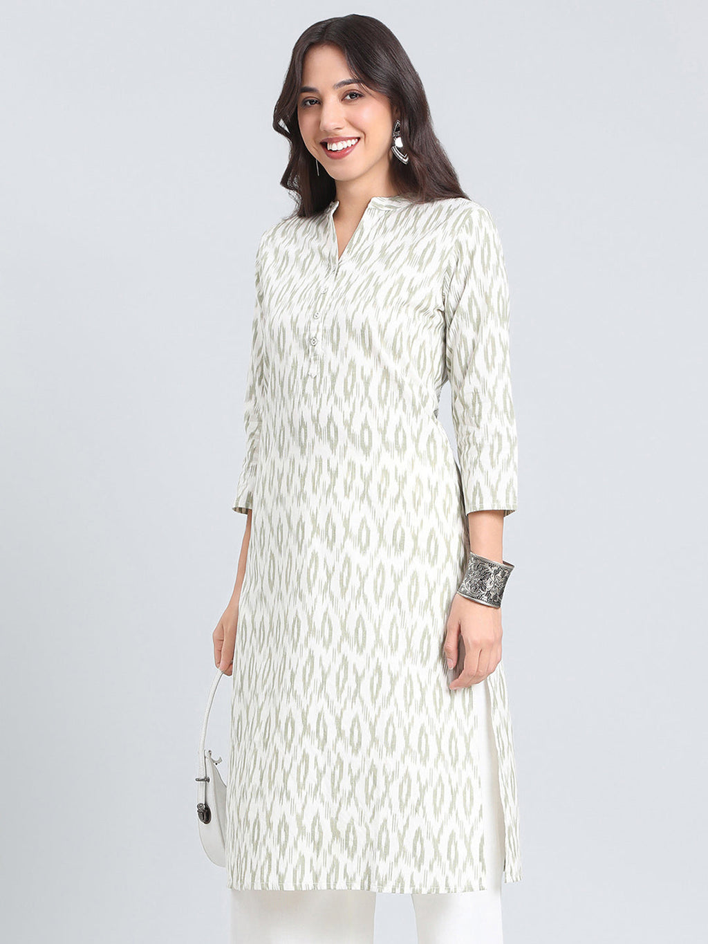Cotton Ikat Print Straight Kurta