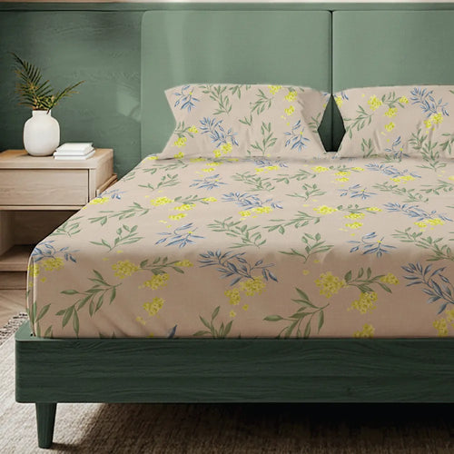 200 TC Glaced Cotton Microfiber Bedsheet with Pillow Covers - Camellia