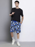 Men's Blue Relaxed Fit Character Superman Printed Shorts