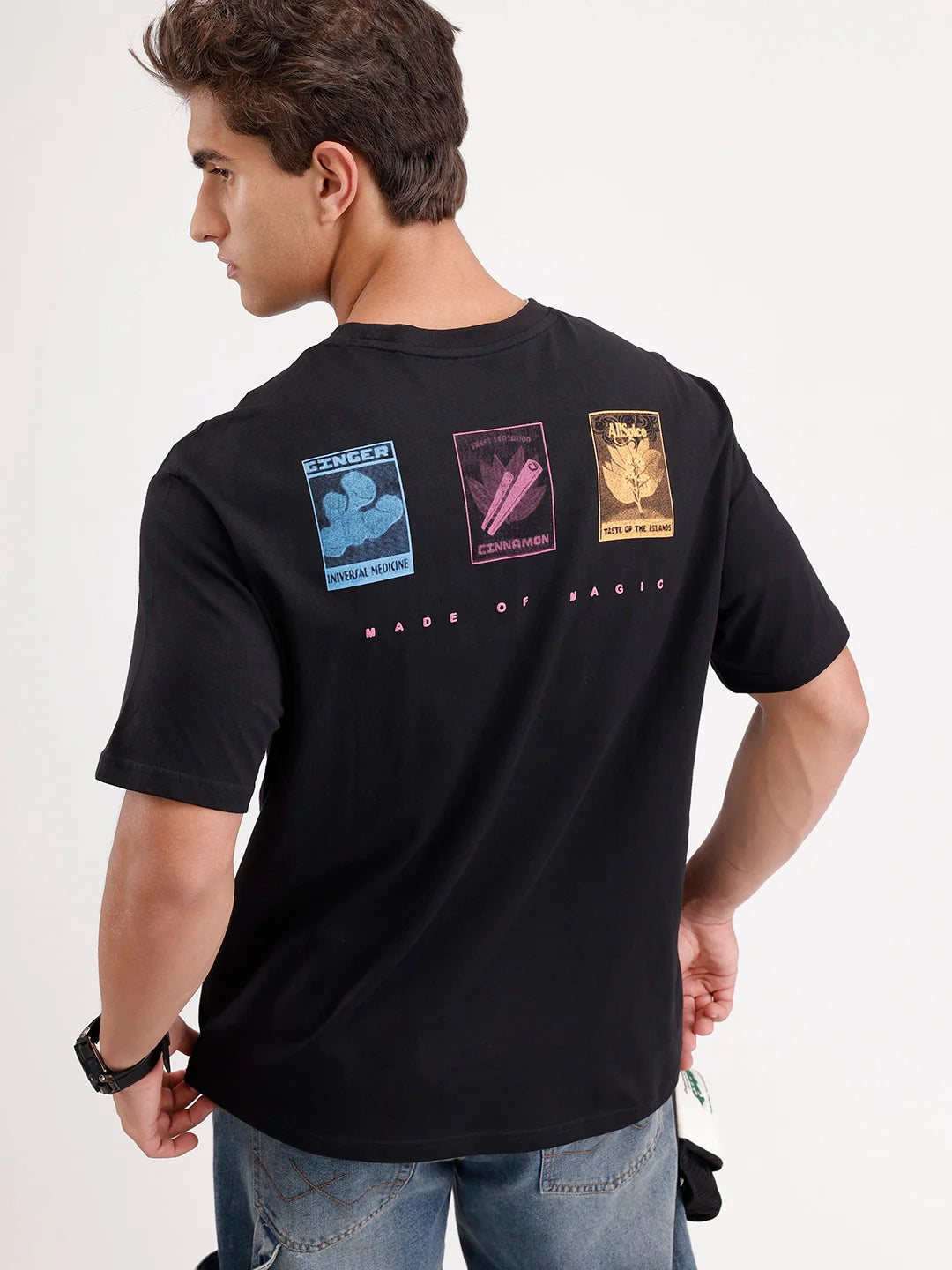 Oversized Placement Printed T-Shirt | Black