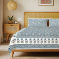 Rajasthani Ethnic 100% Cotton Bedsheet with 2 Pillow Covers, Double & King Bed - Rangrez Blue