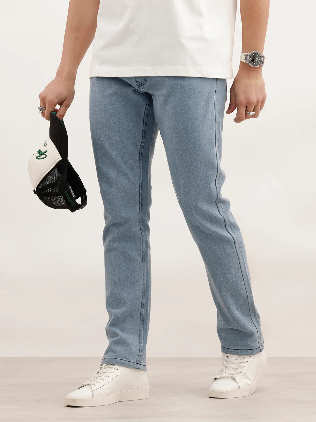 Solid Straight Fit Denim Jeans | Light Blue