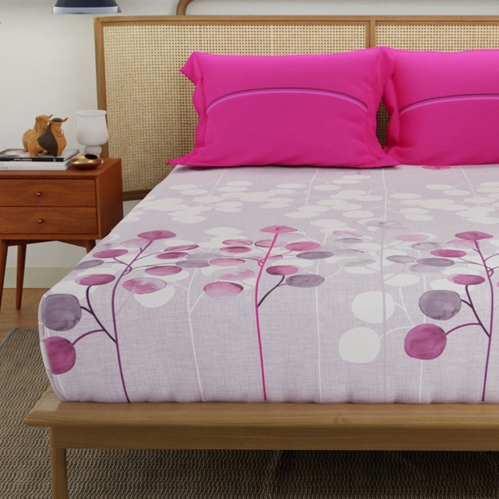 Divine Collection - Cotton Bedsheet With 2 Pillow Covers, Mars Purple