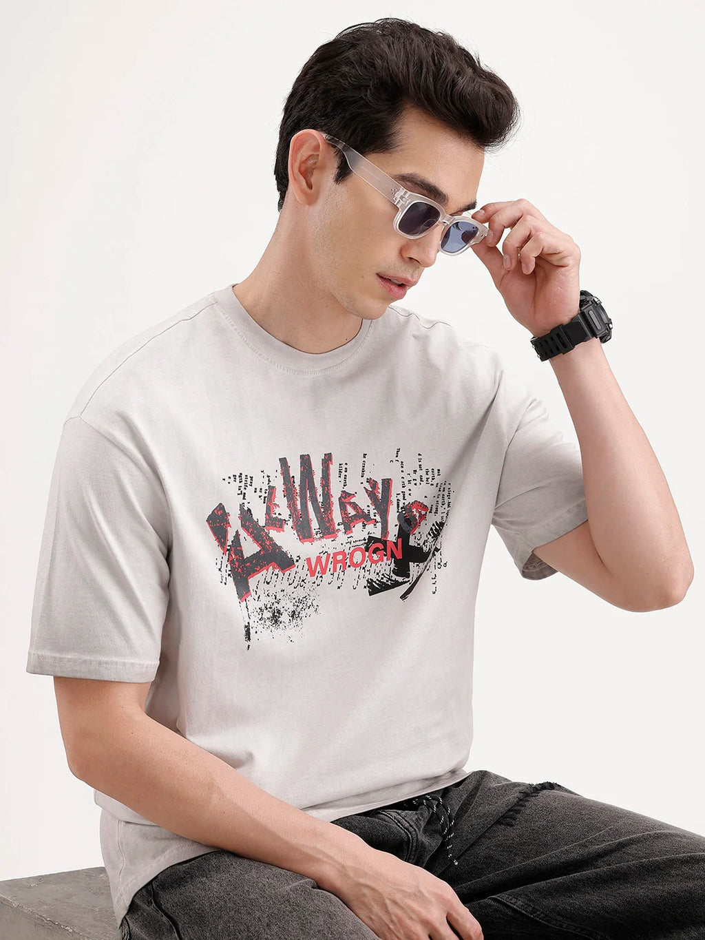 Oversized Front Printed T-Shirt | Grey