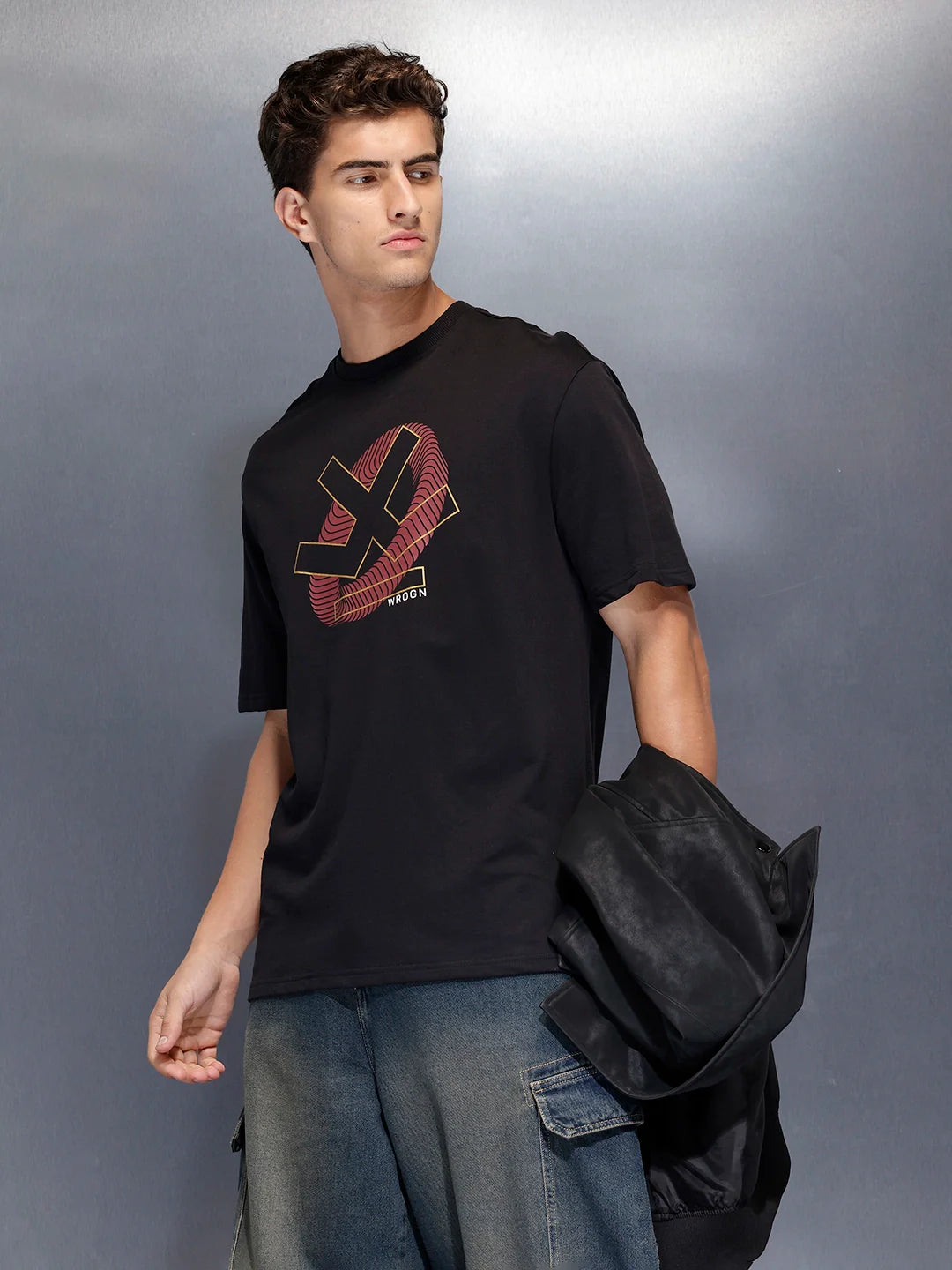 Men’soversize statement print t-shirt | Black