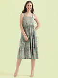 Floral Print Cotton Fit & Flare Square Neck Dress