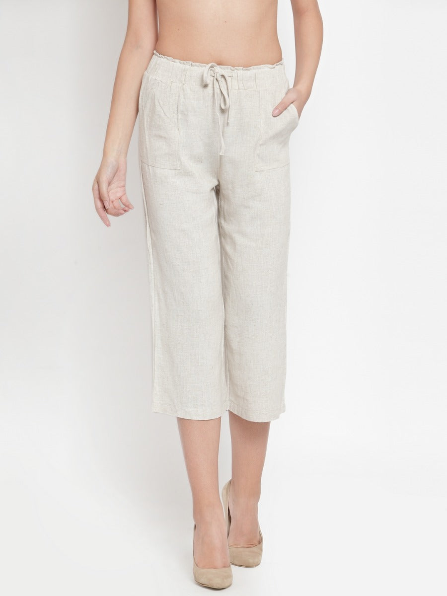 Natural Beige Solid Relaxed Fit Lower
