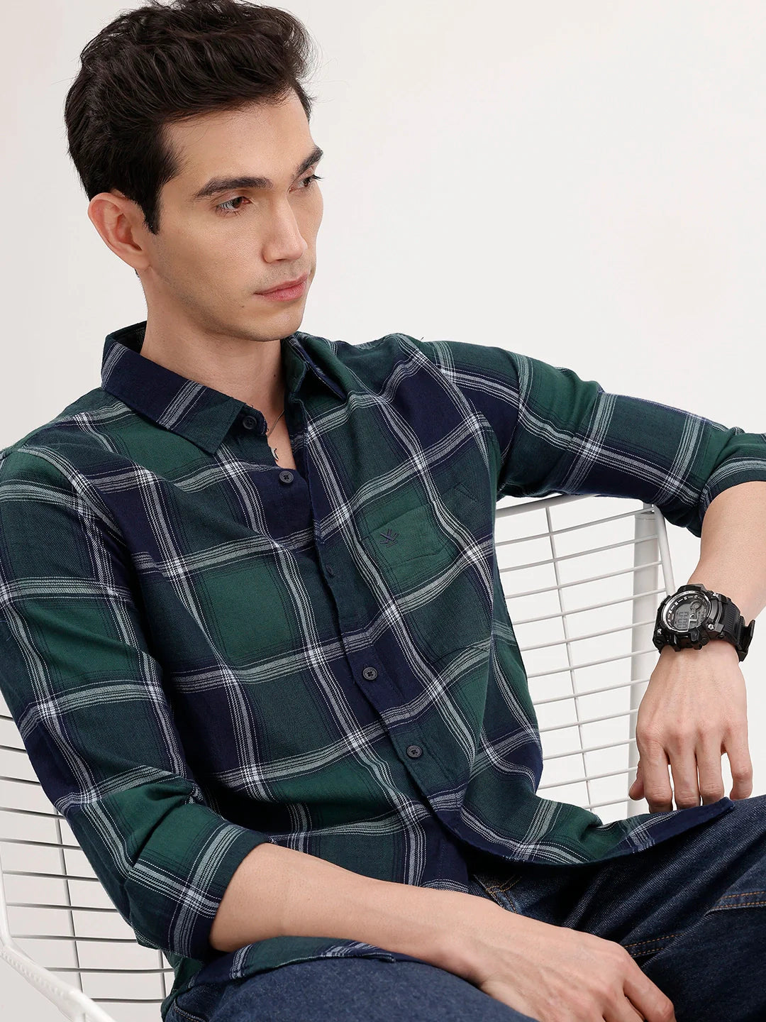Regular Fit Checkered Shirt | Dark Green
