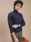 Men Navy Turtle Neck Long Sleeve Tees