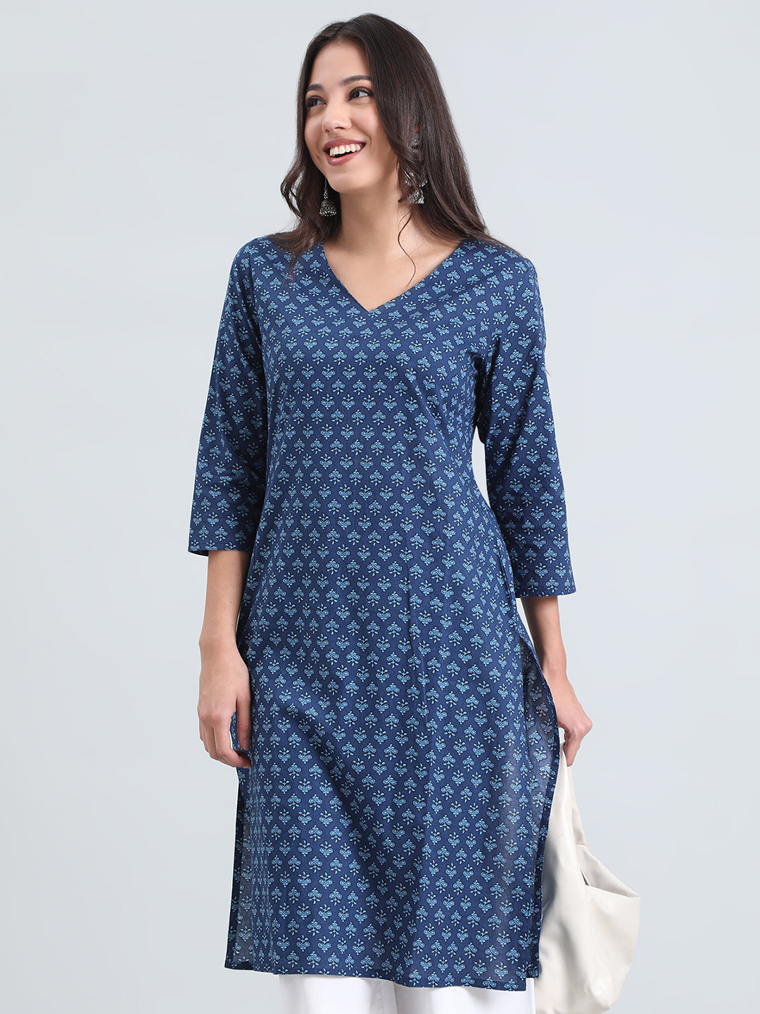 Cotton Floral Buti Print Straight Kurta
