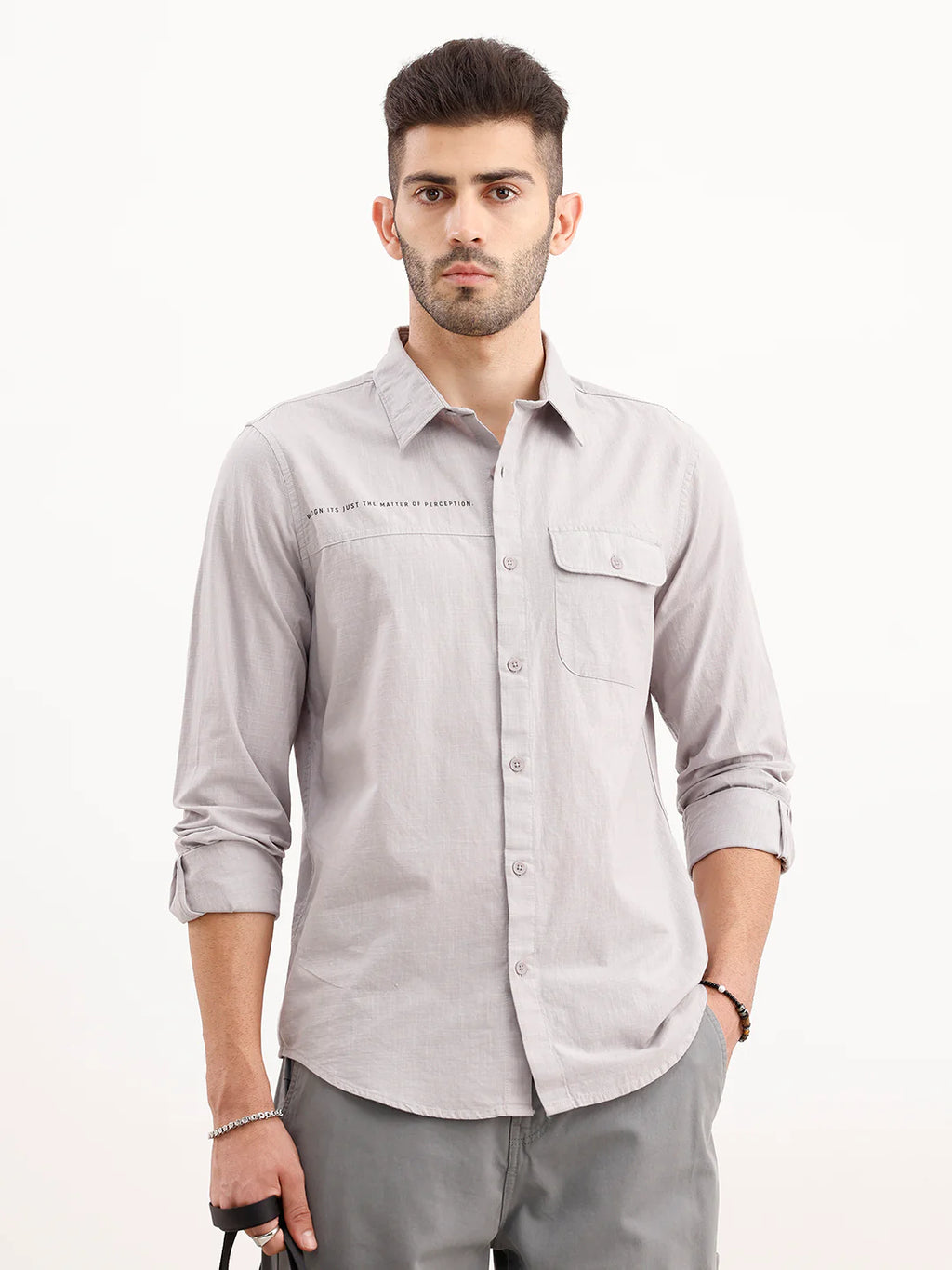 Slim Fit Panel Printed Shirt | Grey