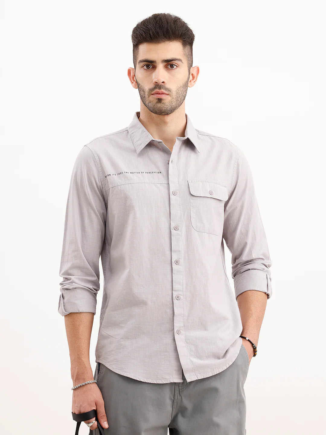 Slim Fit Panel Printed Shirt | Grey
