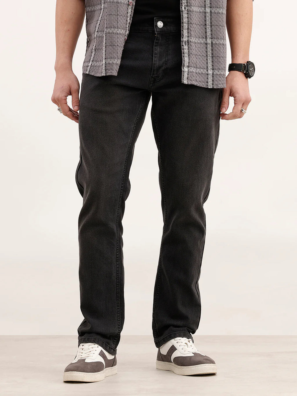 Solid Straight Fit Denim Jeans | Dark Grey