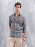 Textured Checkered Pattern Regualr Fit Shirt | Grey