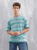 Tonal Printed All Over Striper Tee I Teal