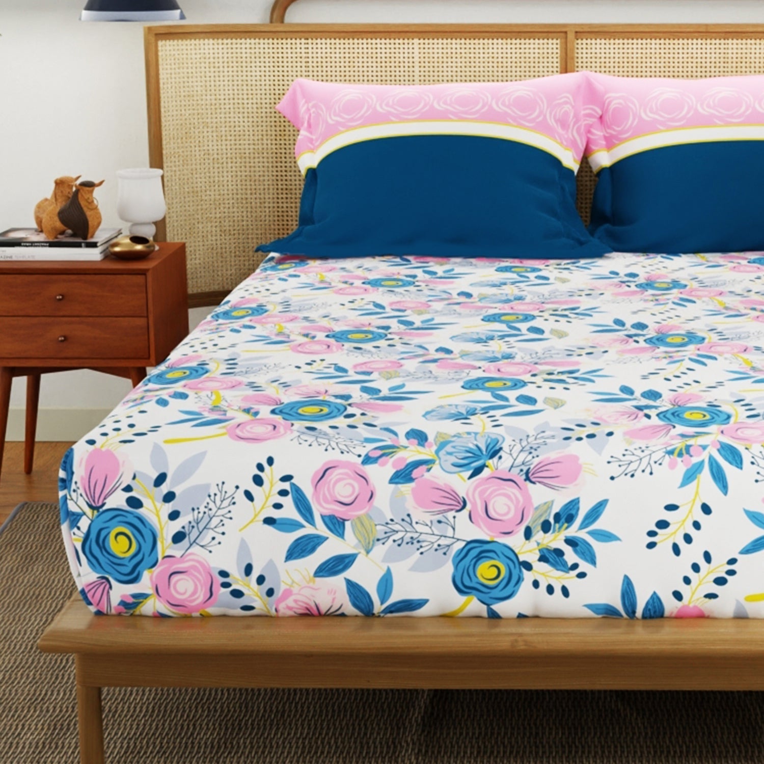 Divine Collection - Cotton Bedsheet With 2 Pillow Covers, Earth Blue