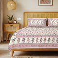Rajasthani Ethnic 100% Cotton Bedsheet with 2 Pillow Covers, King Bed - Jagmandir Pink