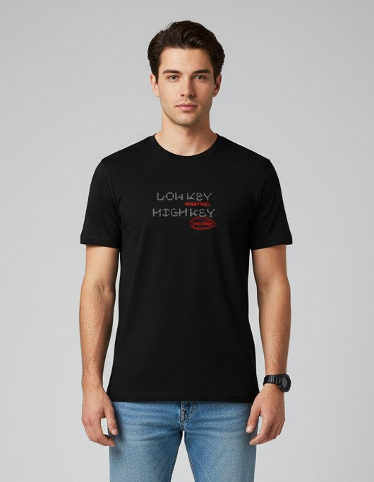 Men Printed Black Cotton Tshirt