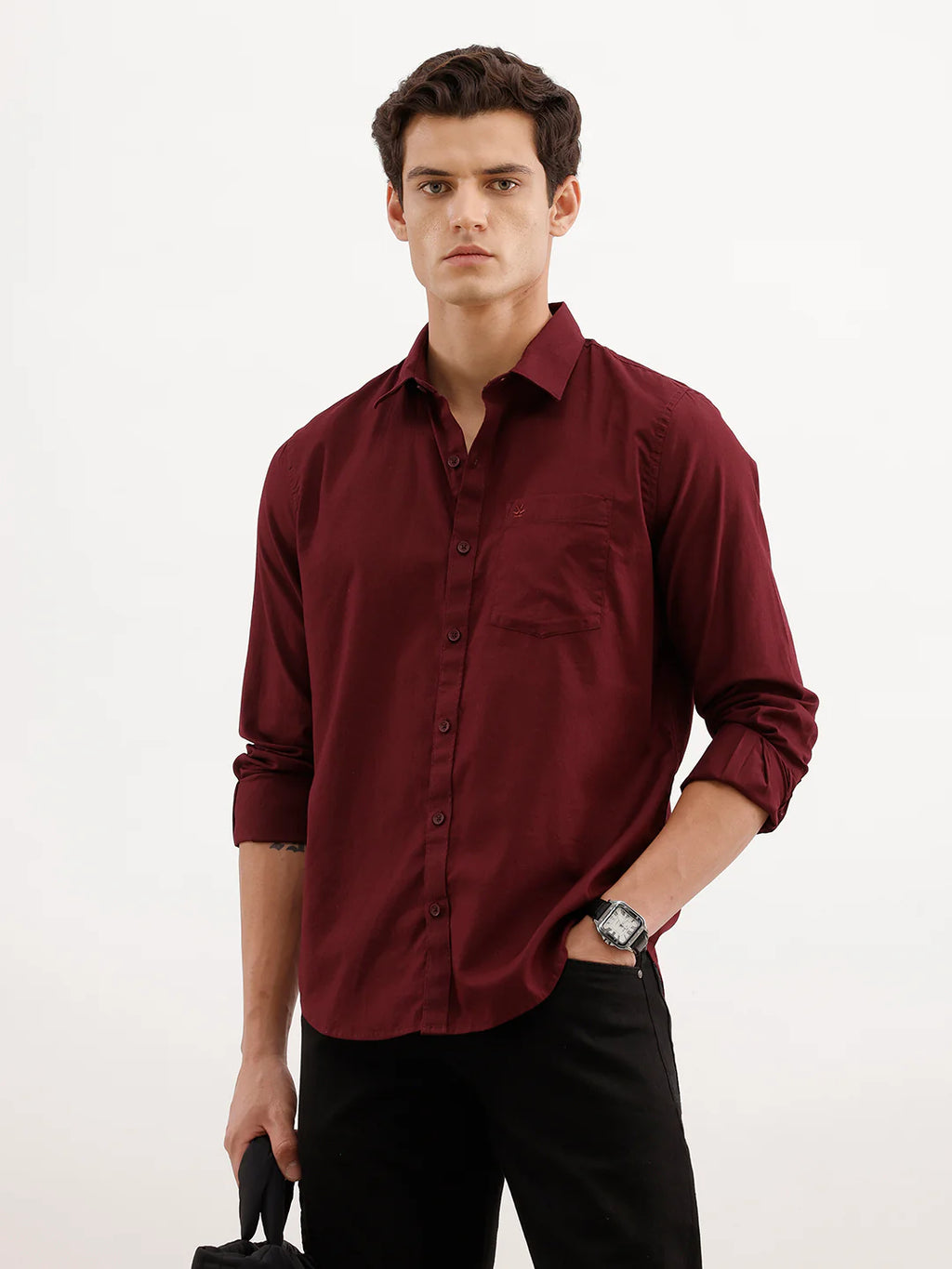 Solid Slim Fit Shirt  | Maroon