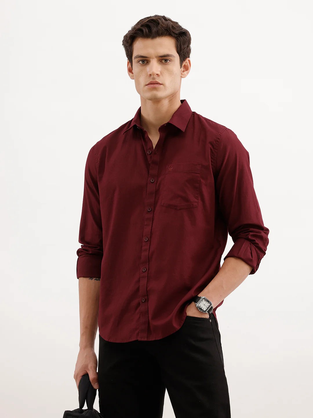 Solid Slim Fit Shirt  | Maroon