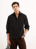 Comfort Fit Striped Textured Shirt  | Black