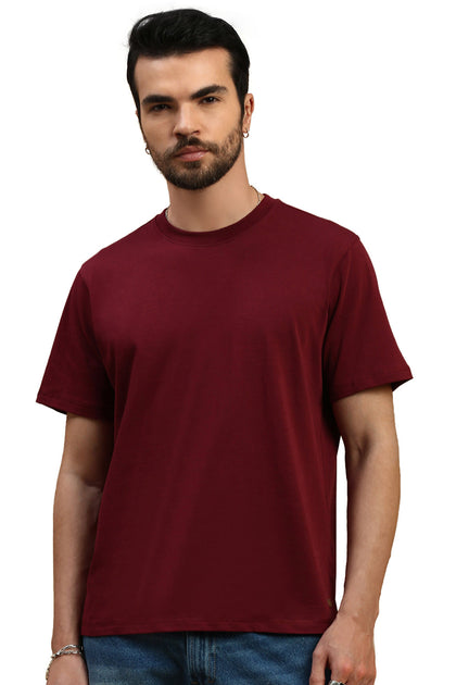 Men Burgundy Basic Crew Neck T-Shirt