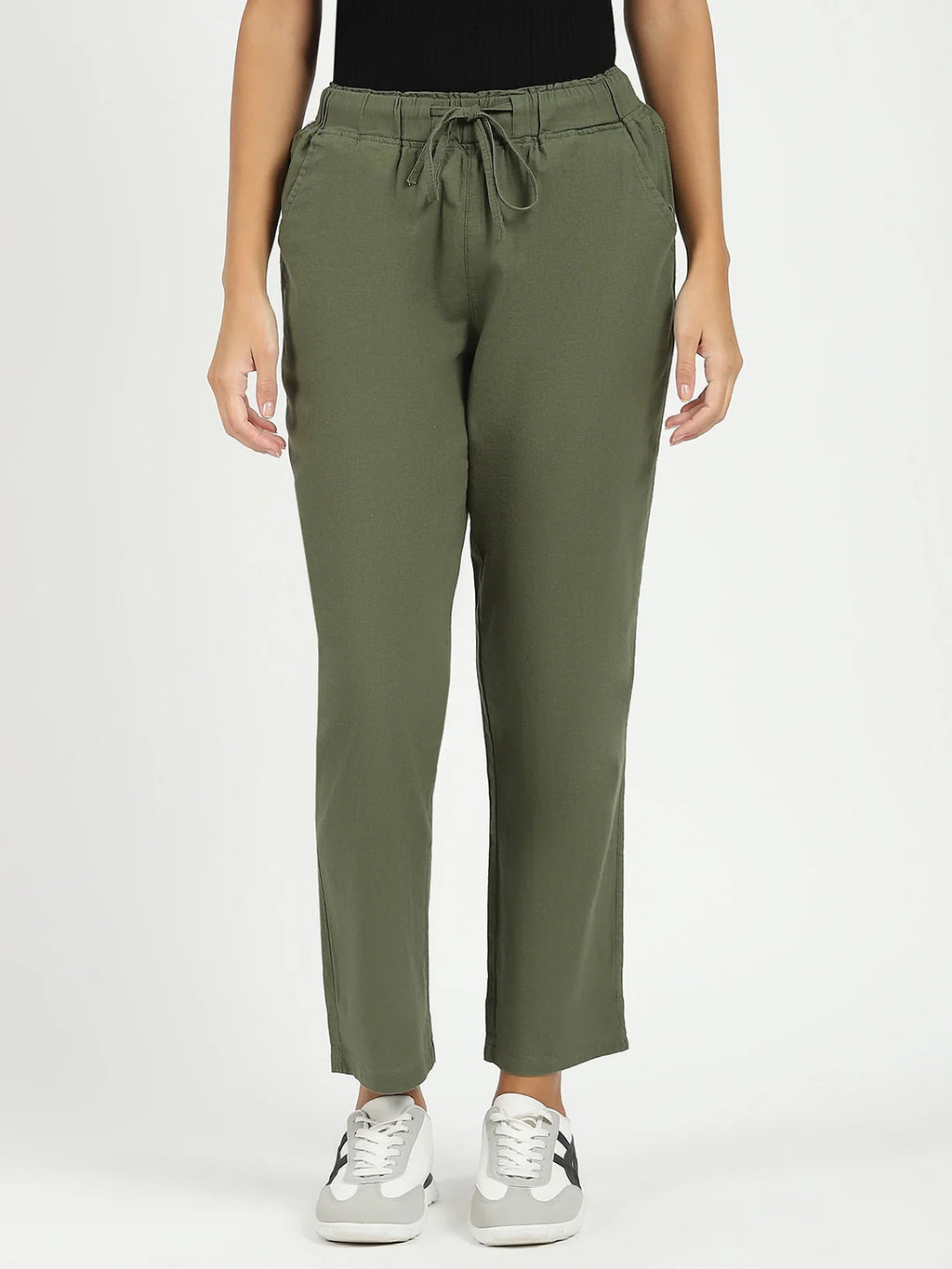 Olive Regular Fit Cotton Lower