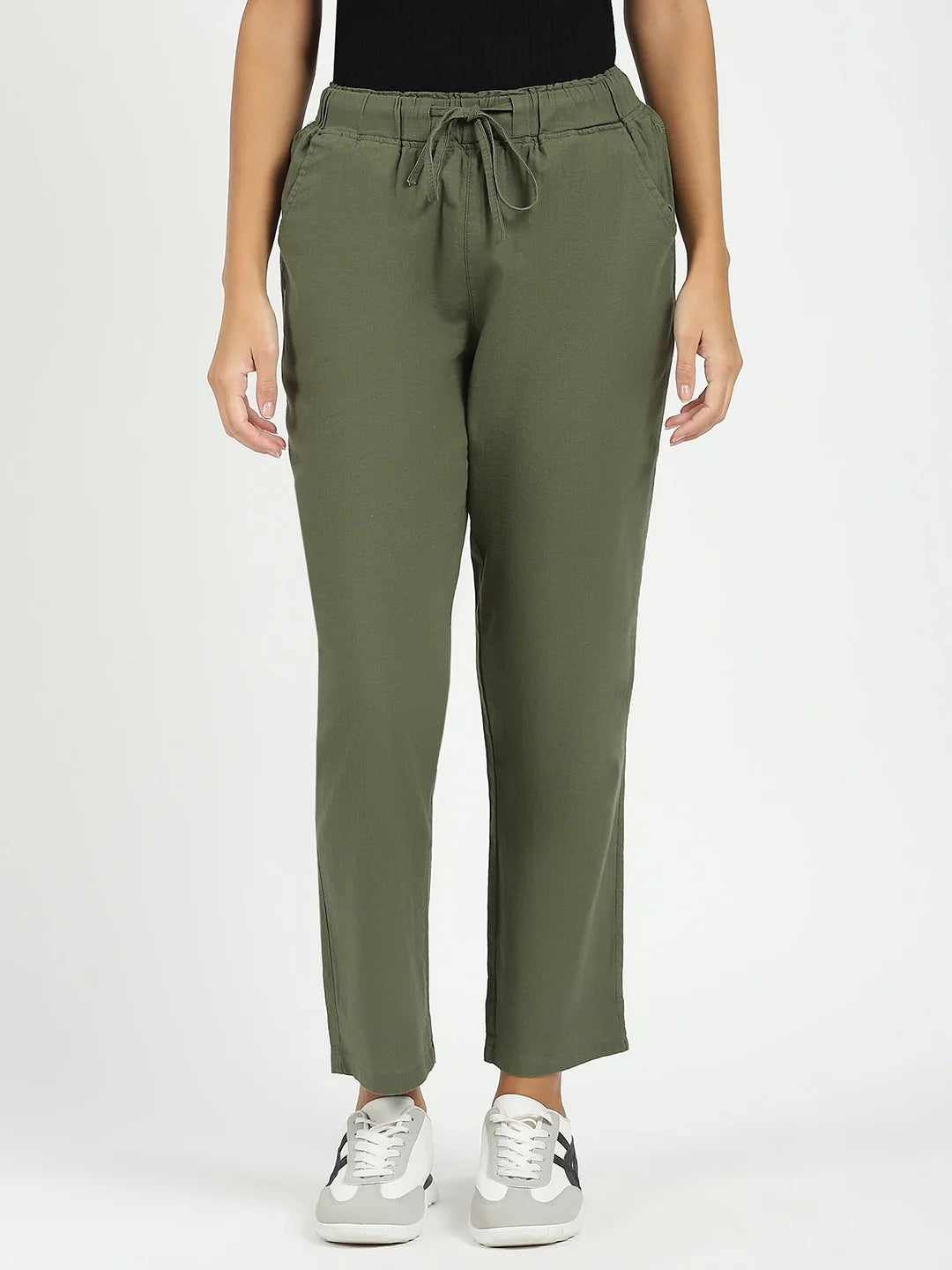 Olive Regular Fit Cotton Lower