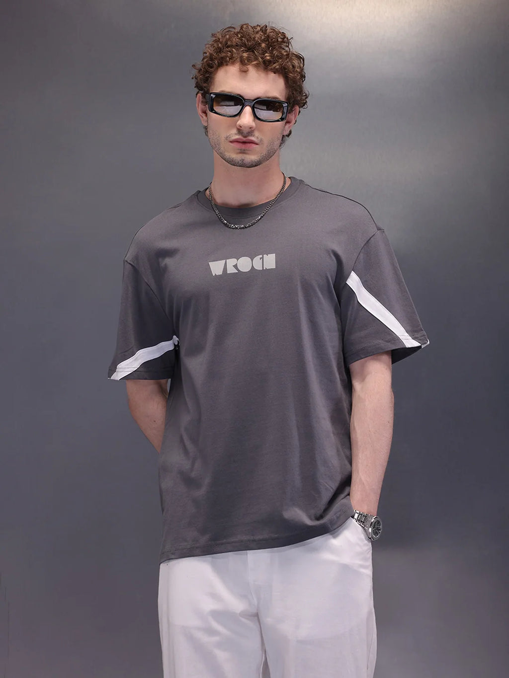 Placement Printed Oversized T-Shirt | Dark Grey