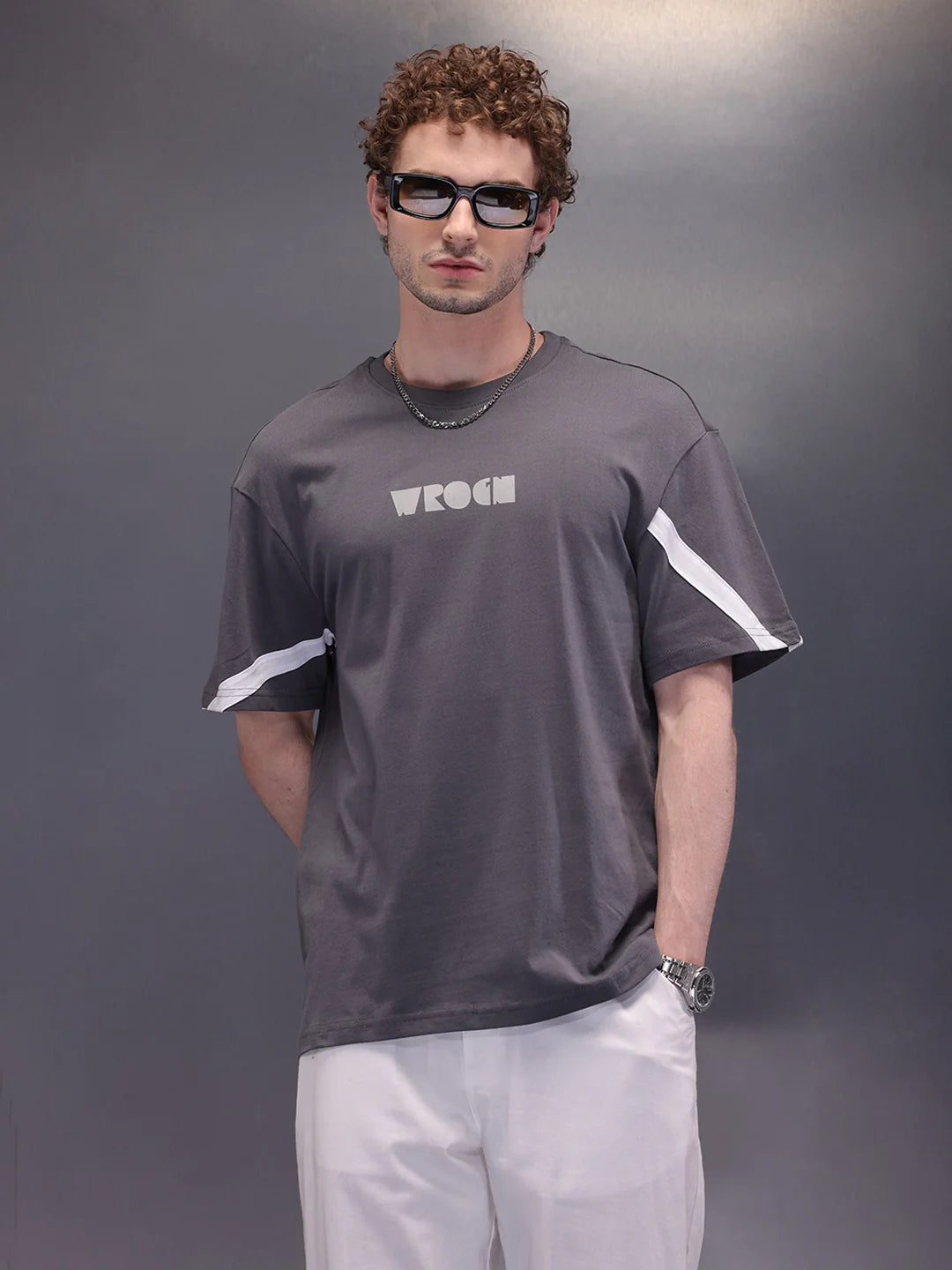 Placement Printed Oversized T-Shirt | Dark Grey
