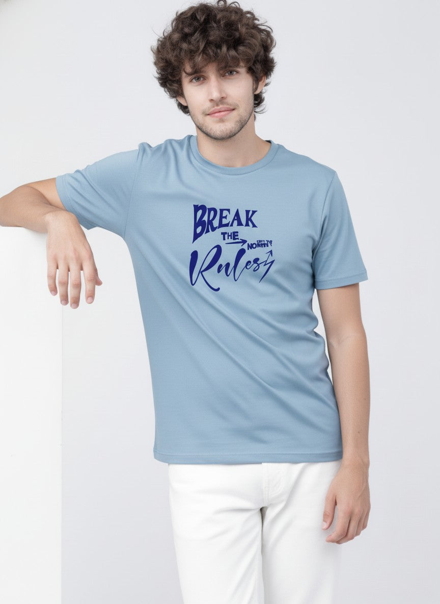 Men Cotton Ice Blue T-Shirt