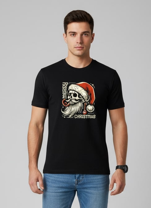 Men Printed Black Cotton Tshirt