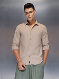 Men's textured full sleeve shirt with subtle pattern | Beige
