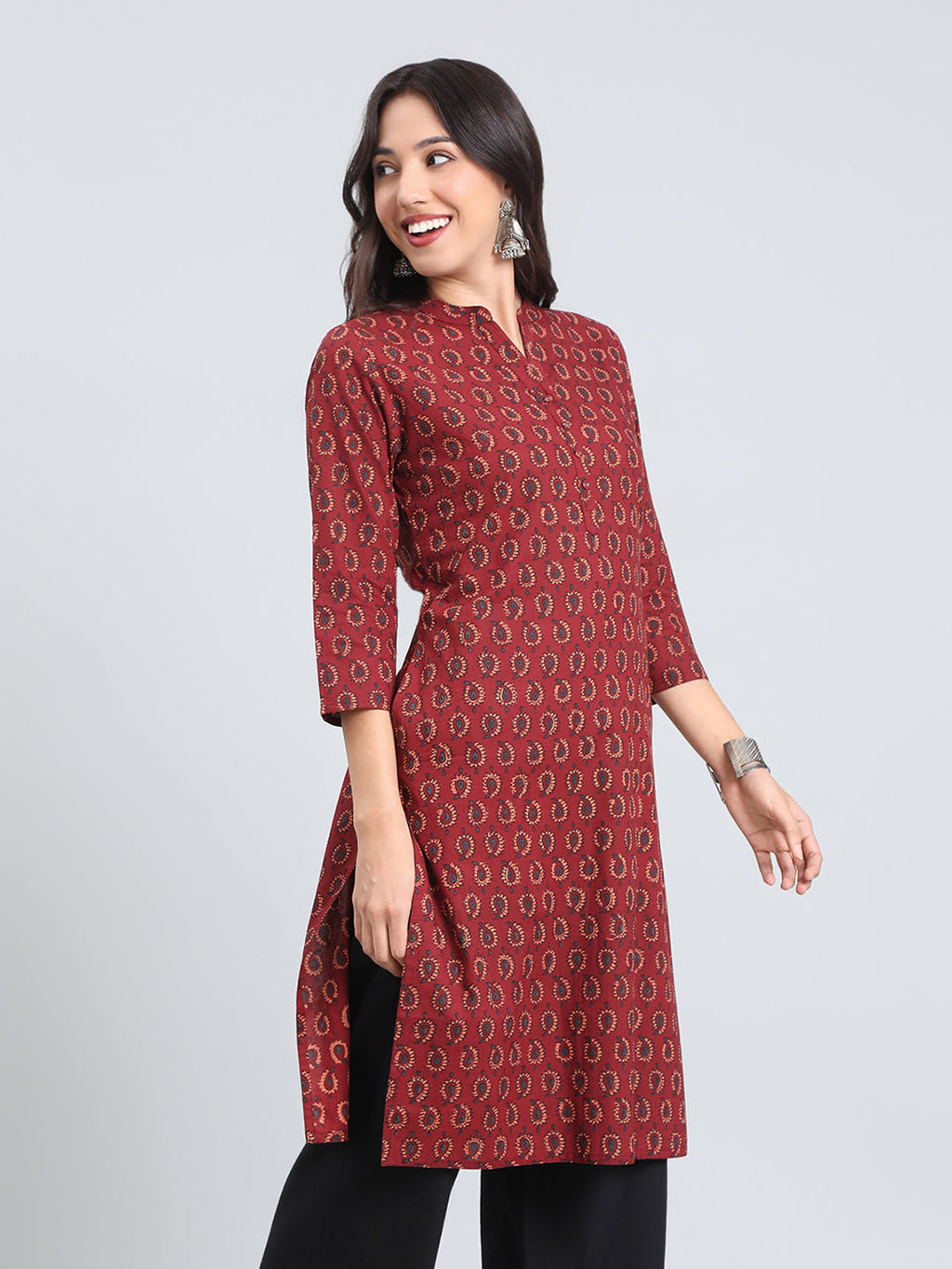 Cotton Paisley Buti Print Straight Kurta