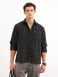 Comfort Fit Textured Double Pocket Shirt  | Black